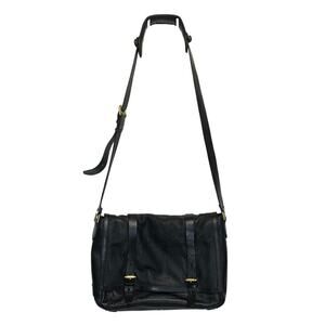 Cole Haan Genuine Pebble Leather Brayton Messenger Bag Large Black Adjustable